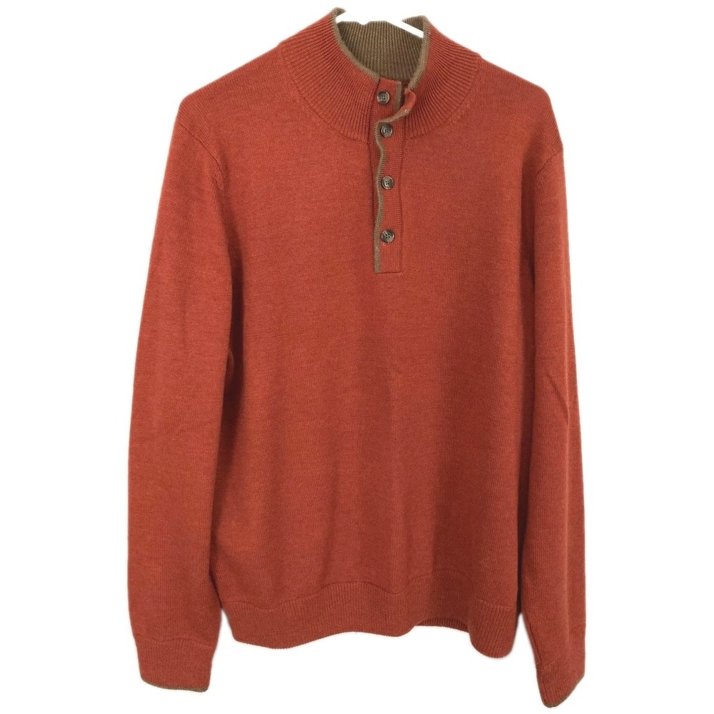 Brooks Brothers 346 Sweater Men M Orange Merino Wool Mock Neck Henley Hong Kong